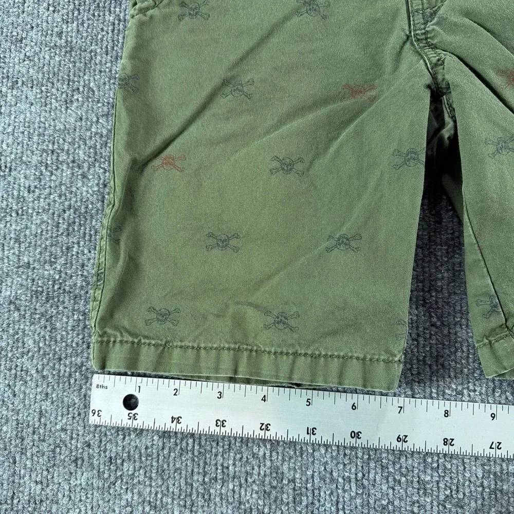 Carters Boys Olive Green Skull Crossbones Print Chino Shorts Size 6 Summer
